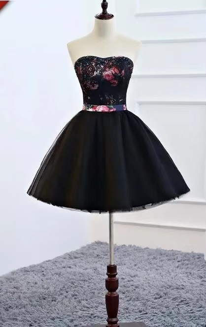 Color Gauze Dress, Black Homecoming Dress,bouffant Dress, Strapless Little Black Dress,custom Made