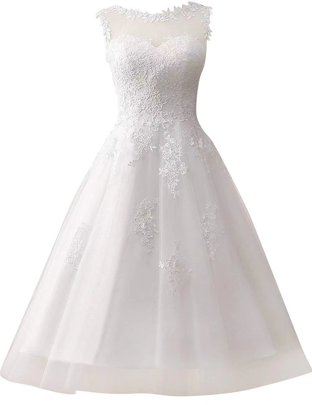 Lace Wedding Dress ,white Midi Dress,sleeveless Homecoming Dress,custom Made