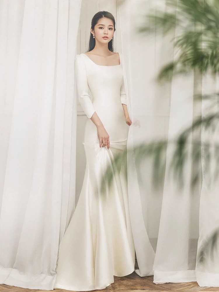 Long Sleeve Wedding Dress, Mermaid Bridal Dress,satin Wedding Dress,custom Made