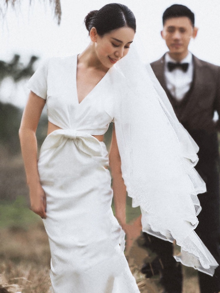 V-neck Bridal Dress, Short Sleeve Wedding Dress,elegant Bridal Dress,custom Made