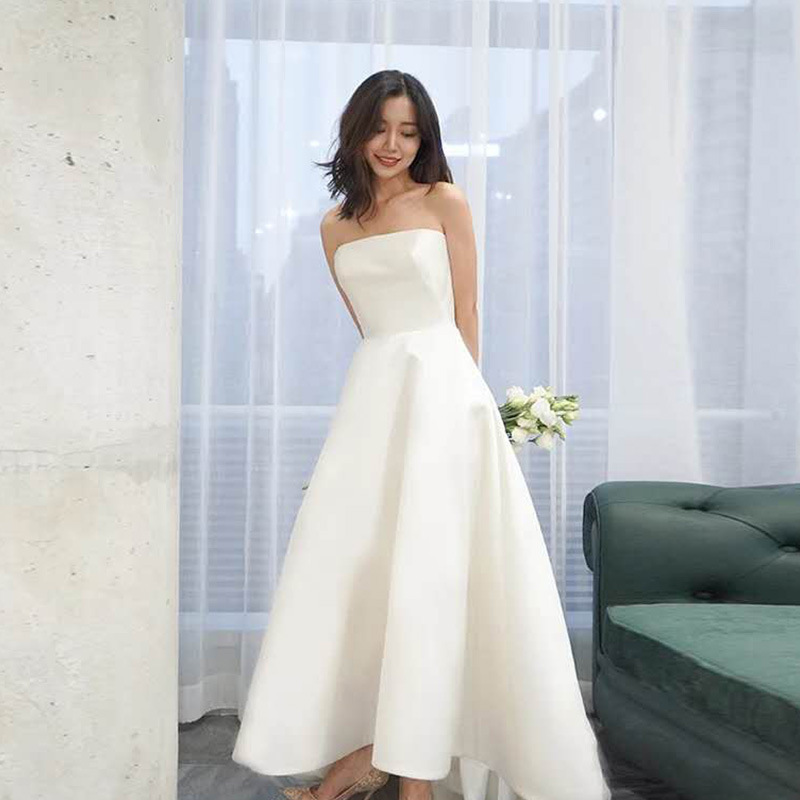 Strapless Wedding Dress, Simple Bridal Dress,satin Wedding Dress,custom Made