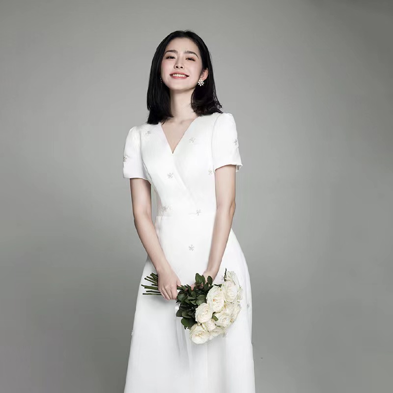 Light Satin Wedding Dress, Nailed Bead High Quality Dress , Simple Evening Dress,custom Made