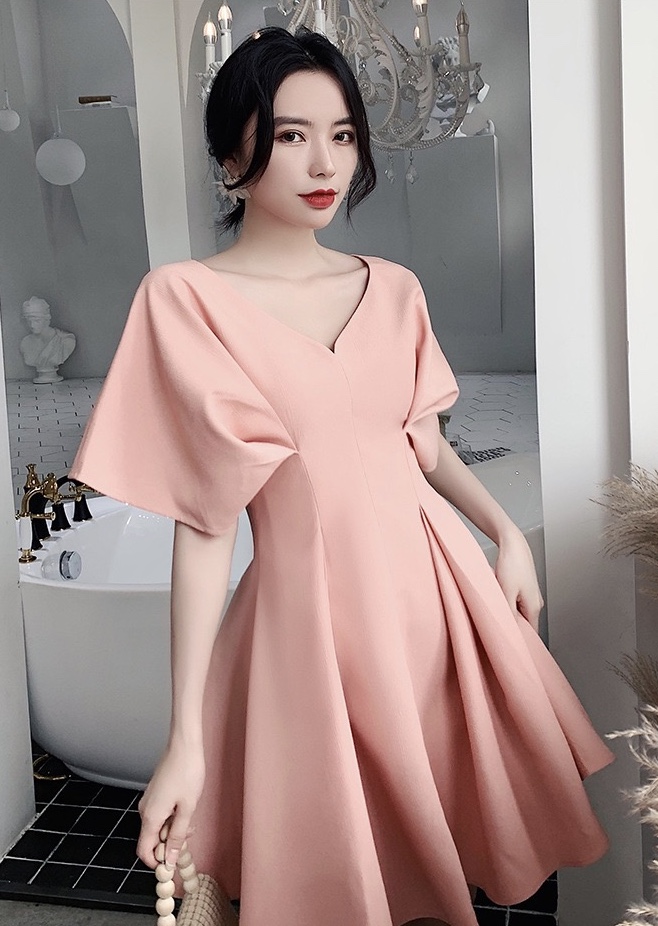 V-neck Homecoming Dress,pink Wedding Guest Dress,custom Made