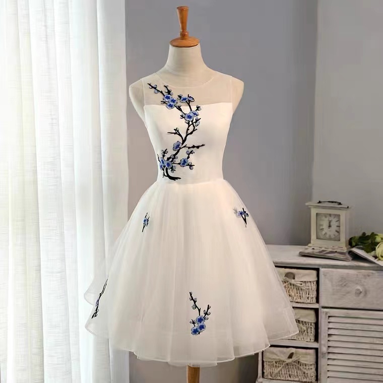 White Homecoming Dress,sleeveless Short Dress,unique Embroidered Party Dress,custom Made