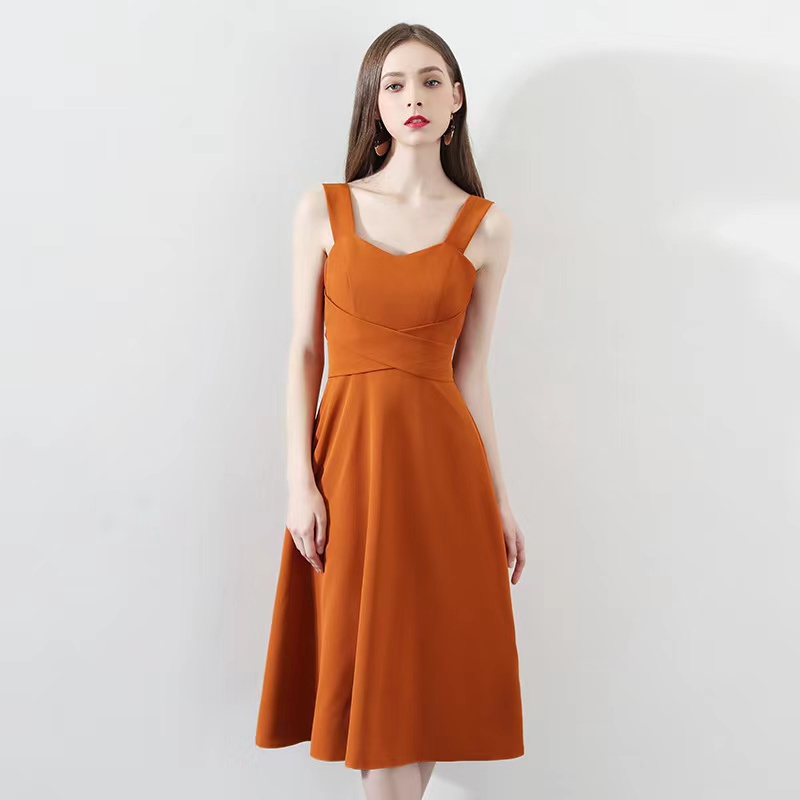 Spaghetti Strap Prom Dress,orange Midi Dress,simple Daliy Dress,custom Made,