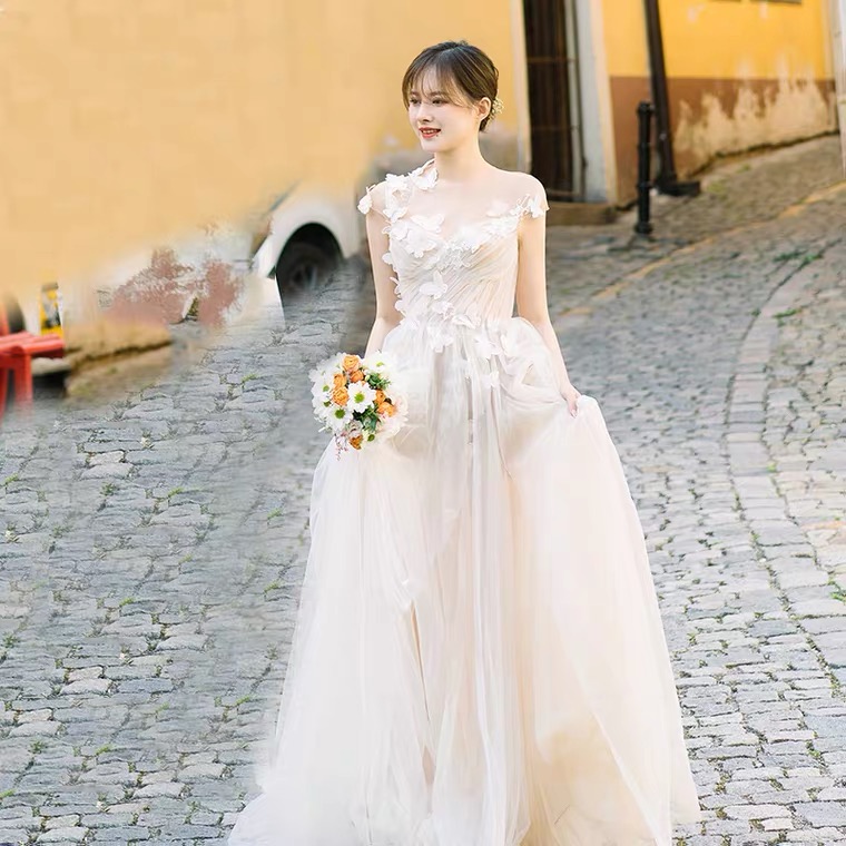 Cap Sleeve Wedding Dress,,light Tulle Bridal Dress,ivory Wedding Dress,custom Made