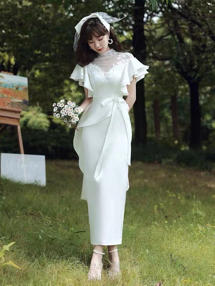White Wedding Dress,short Sleeve Wedding Dress,lace Applique Wedding Dress,custom Made