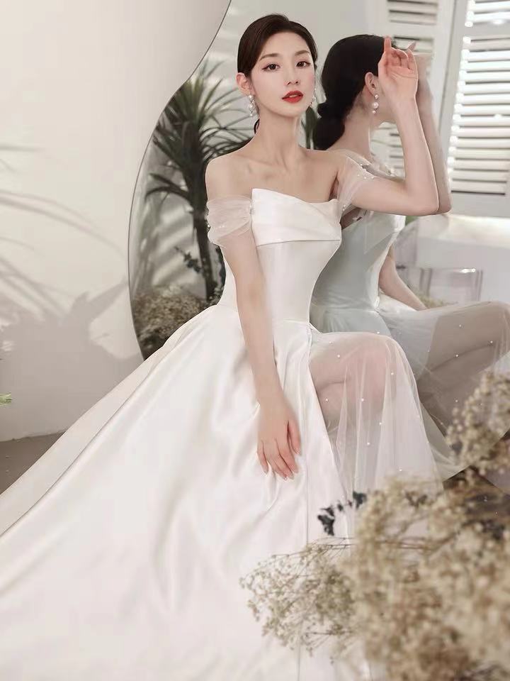 White Wedding Dress,off Shoulder Wedding Dress,high Split Wedding Dress,tulle Beads Wedding Dress,elegant Wedding Dress,custom Made