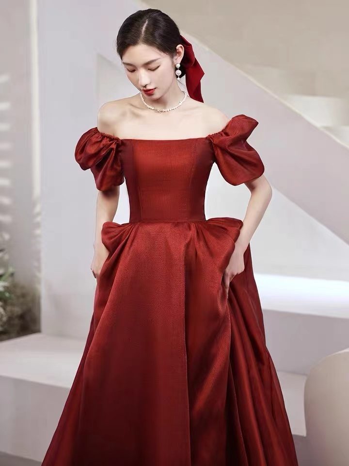 , Summer, Temperament, Red Dress, Puffy Sleeve Dress,custom Made