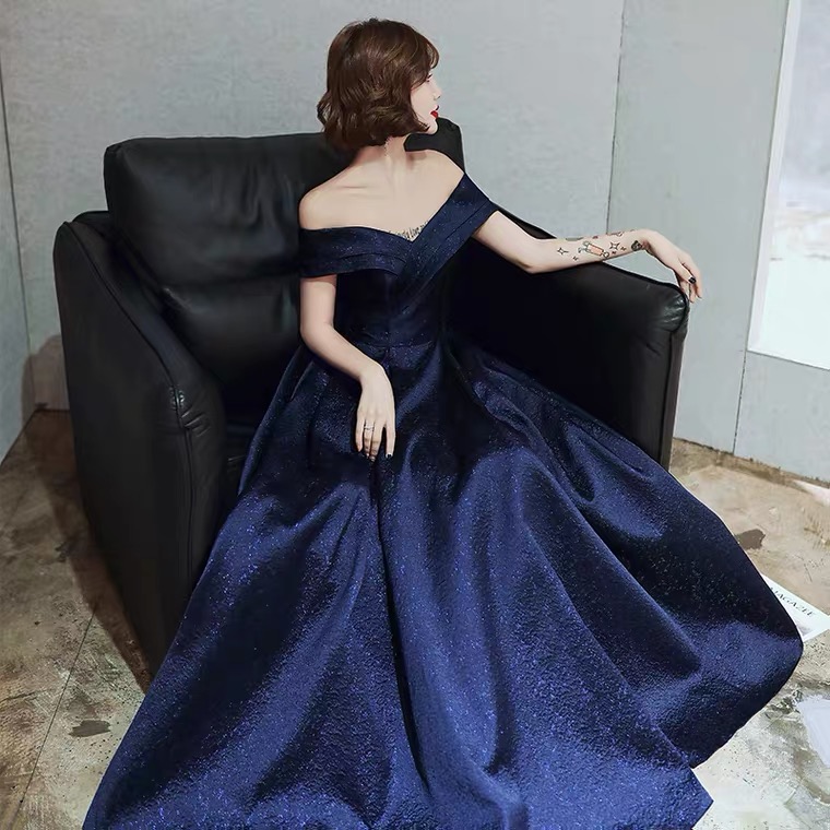 Off Shoulder Evening Dress, Temperament Queen Dress High Quality  ,atmosphere Navy Blue Evening Dress on Luulla