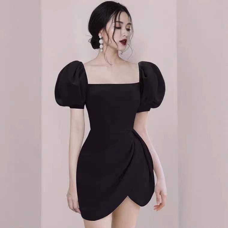 Black Party Dress,puff Sleeve Prom Dress ,unique Design Sense Homecoming Dress,custom Made