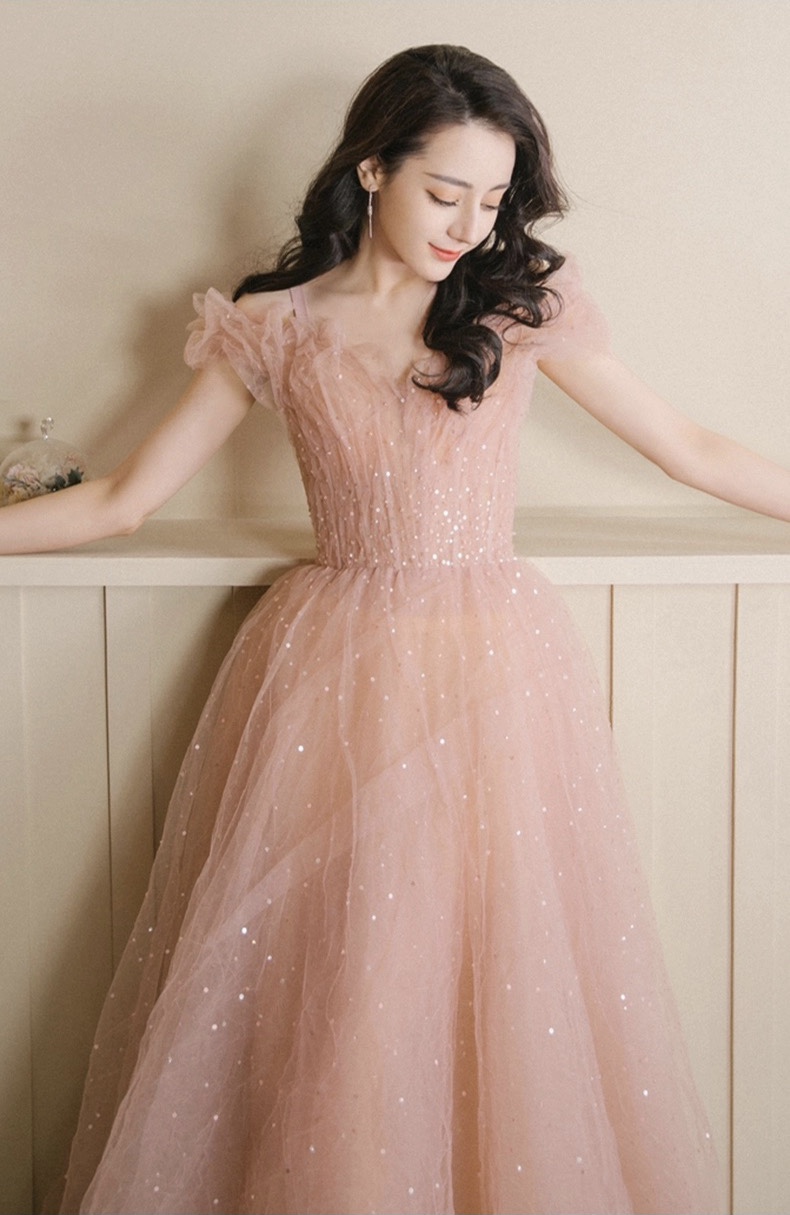 Shiny Party Dress,fairy Midi Dress, Pink Prom Dress,custom Made