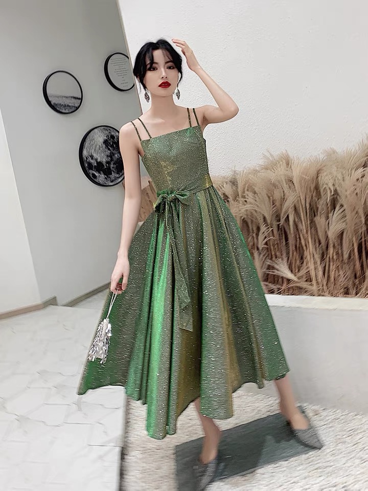 Green Midi Dress, Summer, Spaghetti Strap Party Dress,custom Made