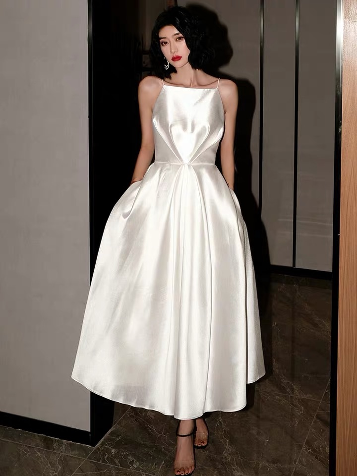 Little White Evening Dress, Temperament Socialite Birthday Dress, Simple,custom Made