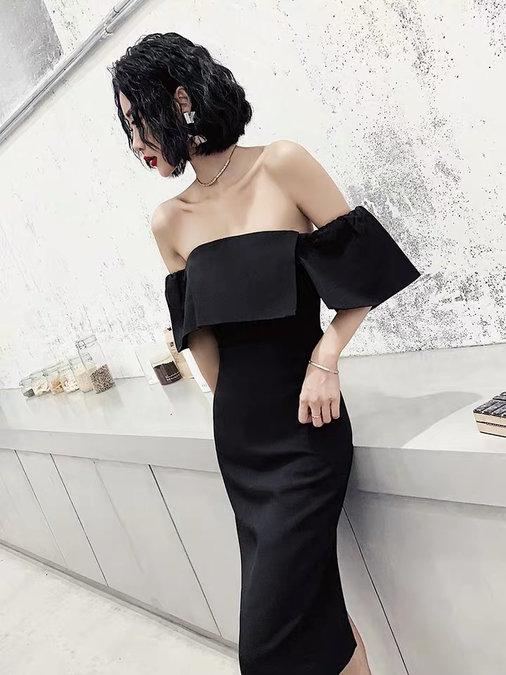 High Quality Evening Dress, Noble Off Shoulder Party Dress, Elegant Short Black Dress,custom Made