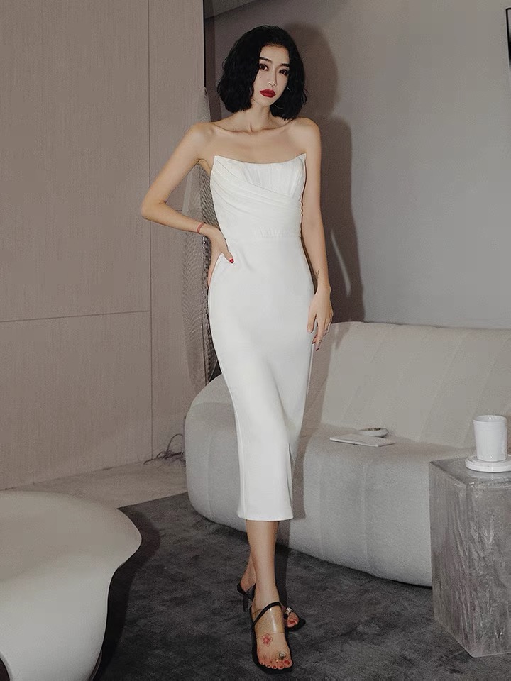 Strapless Prom Dress,white Bodycon Dress,custom Made