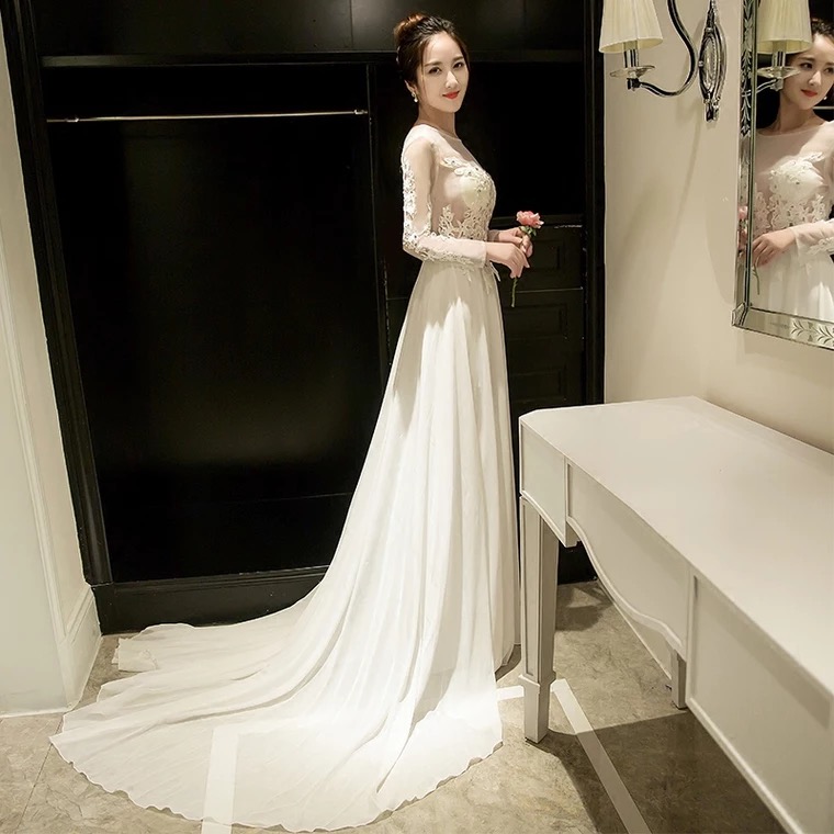 Long Sleeve Prom Dress,white Bridal Dress,lace Evening Dress,custom Made