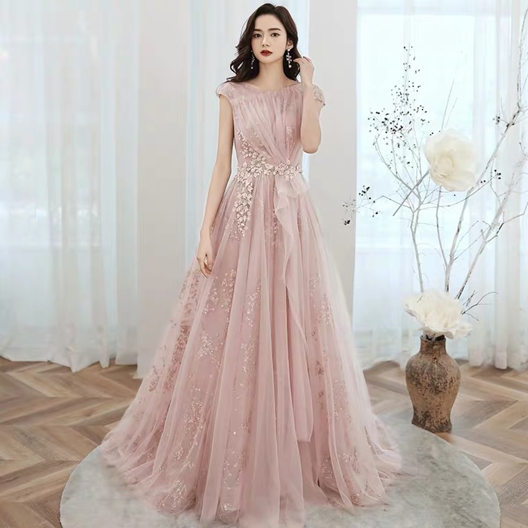 Fairy Socialite Temperament Evening Dress, Spring And Summer Style, Pink Cap Sleeve Light Luxury Dress,custom Made