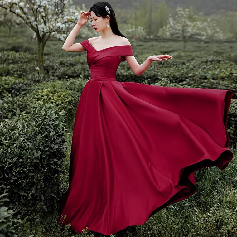 Off Shoulder Prom Dress,v-neck Party Dress,simple Red Dress,custom Made