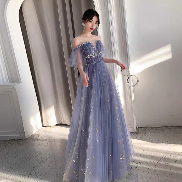 Blue Prom Dress, Noble Temperament, Starry Dress,custom Made