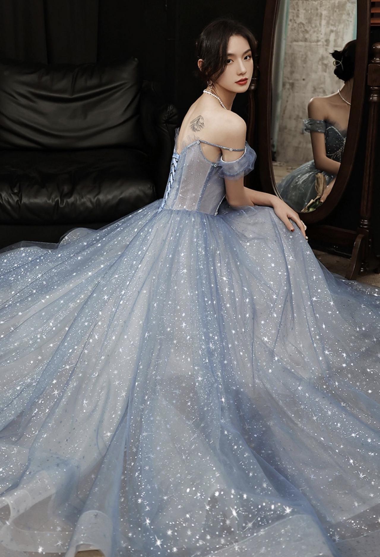 Temperament Evening Dress, Blue Princess Dress, Party Dream Dress,custom Made