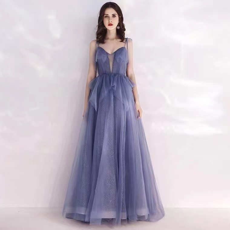 Birthday Evening Dress, Summer Blue Long Dress, Spaghetti Strap Fairy Dress,custom Made