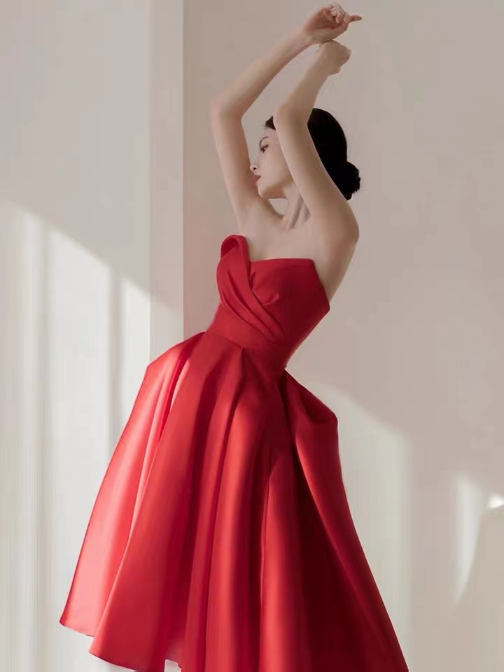Red Homcoming Dress, Strapless Birthday Party Dress, Charming Graduation Dress,custom Made