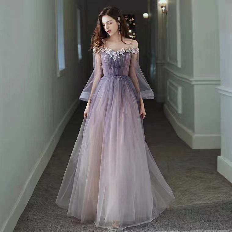 Off Shoulder Evening Dress, Temperament, Dream Purple Prom Dress,custom Made