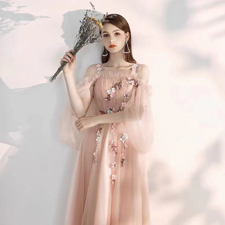 Pink Evening Dress, Fairy Dream, Elegant Prom Dress With Decals,custom Made