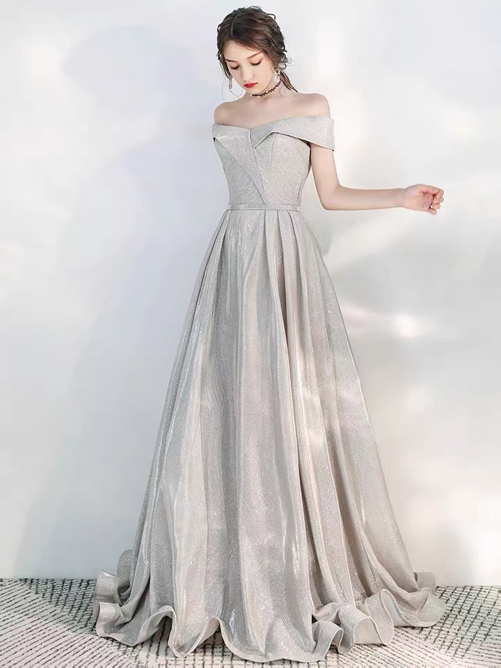 Sliver Evening Dress,sequin Party Dress, Off Shoulder Prom Dress,custom Made