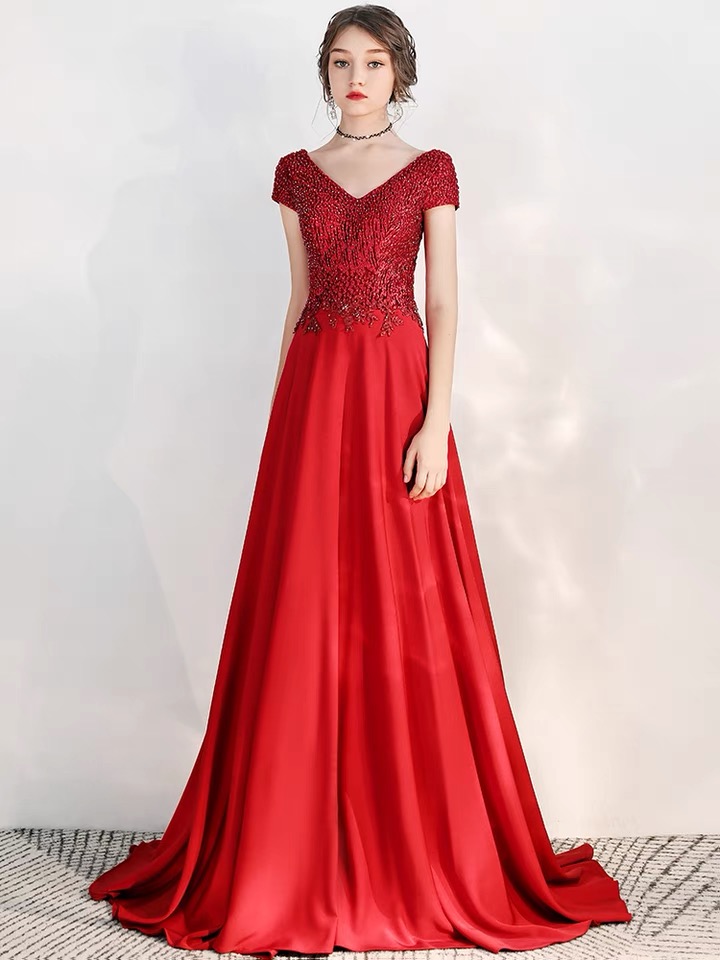 Red Evening Dress,satin Party Dress, Eleagnt Queen Prom Dress,custom Made