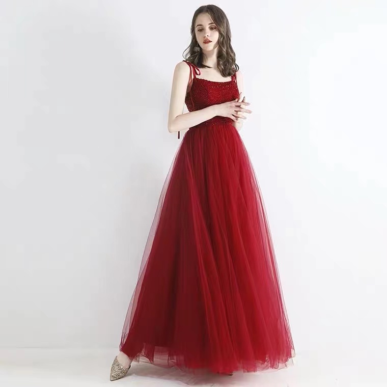 Red Evening Dress,tulle Party Dress, Spaghetti Strap Prom Dress,custom Made