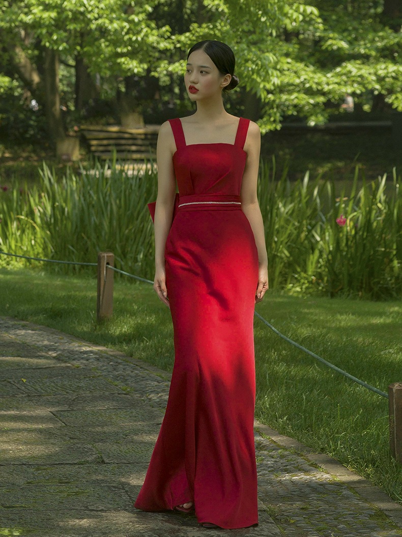 Red Evening Dress,spaghetti Strap Party Dress,charming,custom Made
