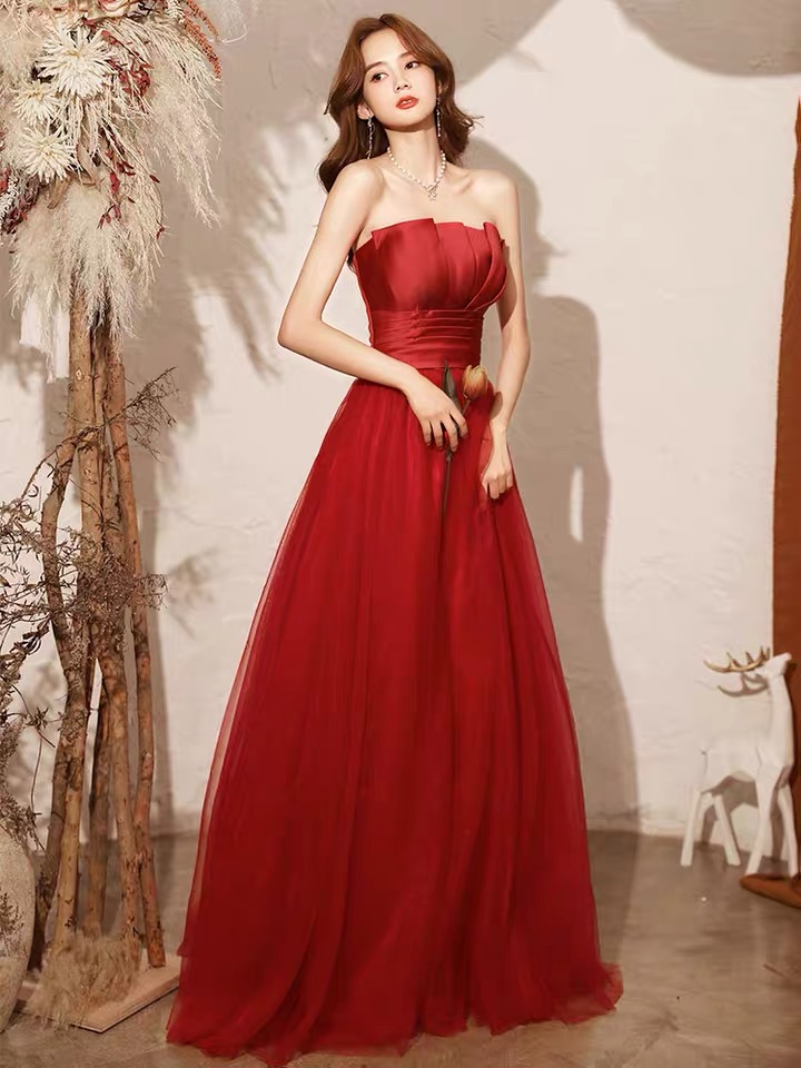 Strapless Prom Dress,red Party Dress,charming Evening Dress,custom Made
