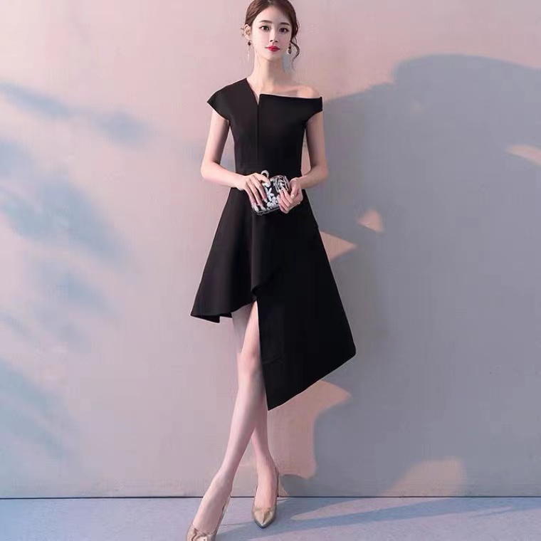 Noble, Elegant, Black Medium To Long Dress Dress,irregular Homecoming Dress,custom Made