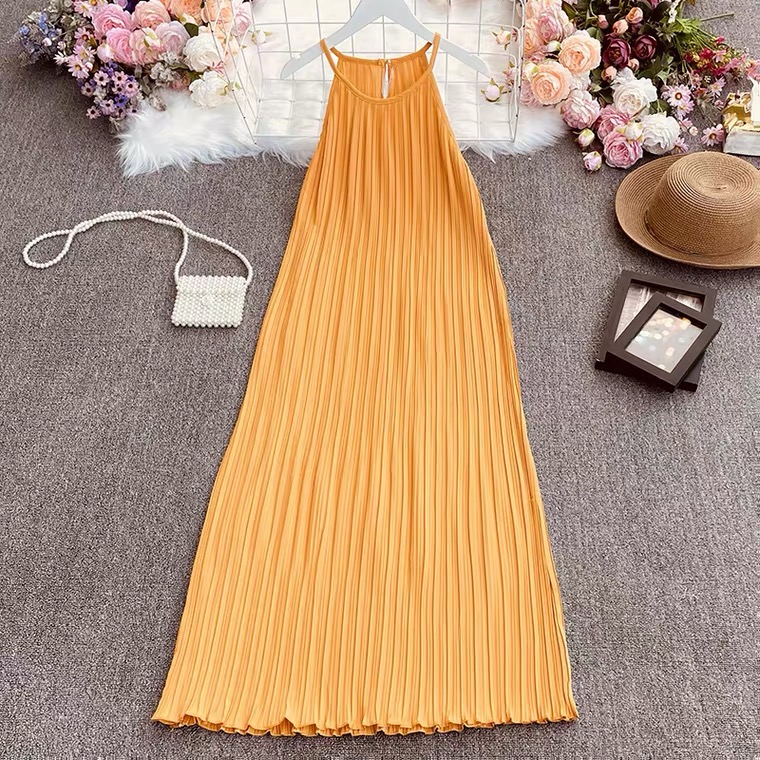 Sleeveless Spaghetti Strap Dresses, Pleated Dresses, Vintage Maxi Dresses