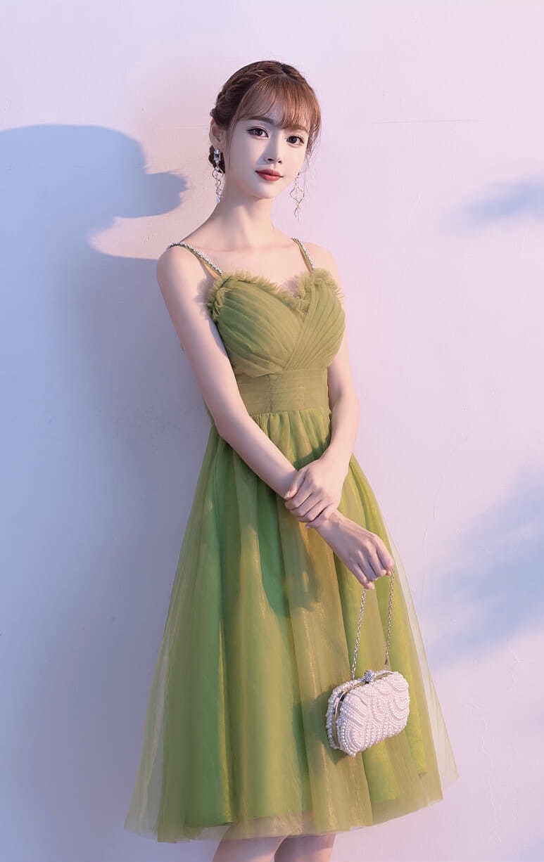 Spaghetti Strap Midi Green Dress