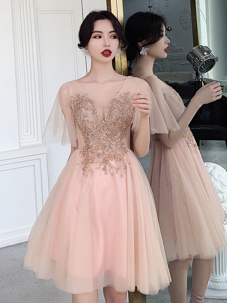 Little Pink Homecoming Dress, V-neck Bridesmaid Dress, Sweet 16 Dress,custom Made