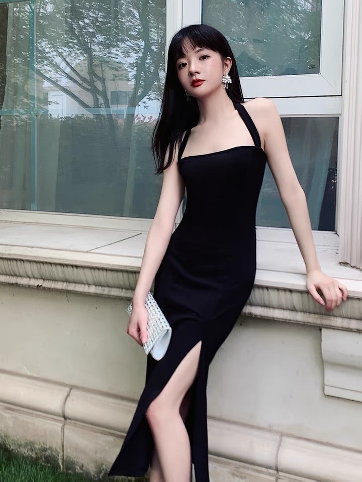 Black Evening Dress, Sexy Temperament Dress, Halter Party Dress,custom Made