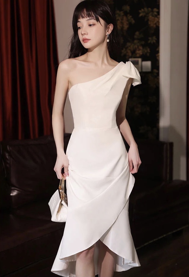 One Shoulder Dress, White Party Dress,mermaid Evening Dress,custom Made