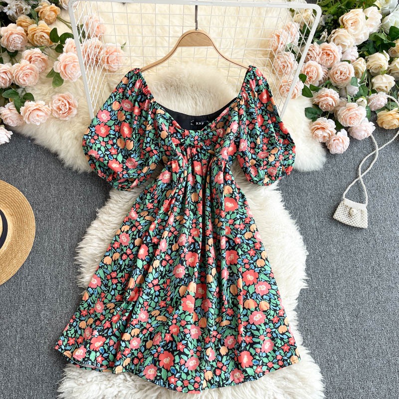 Vintage, Floral Chic Dress, Puffy Sleeves, Loose Doll Dress