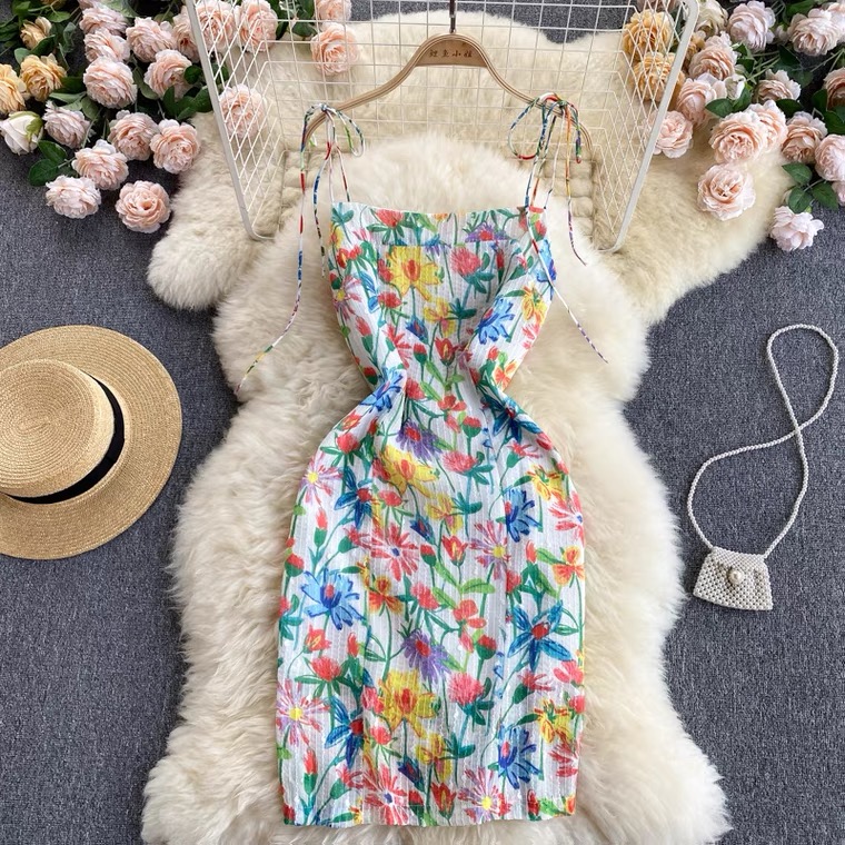 Summer,goddess Style, Sexy, Backless, Short Print Halter Dress