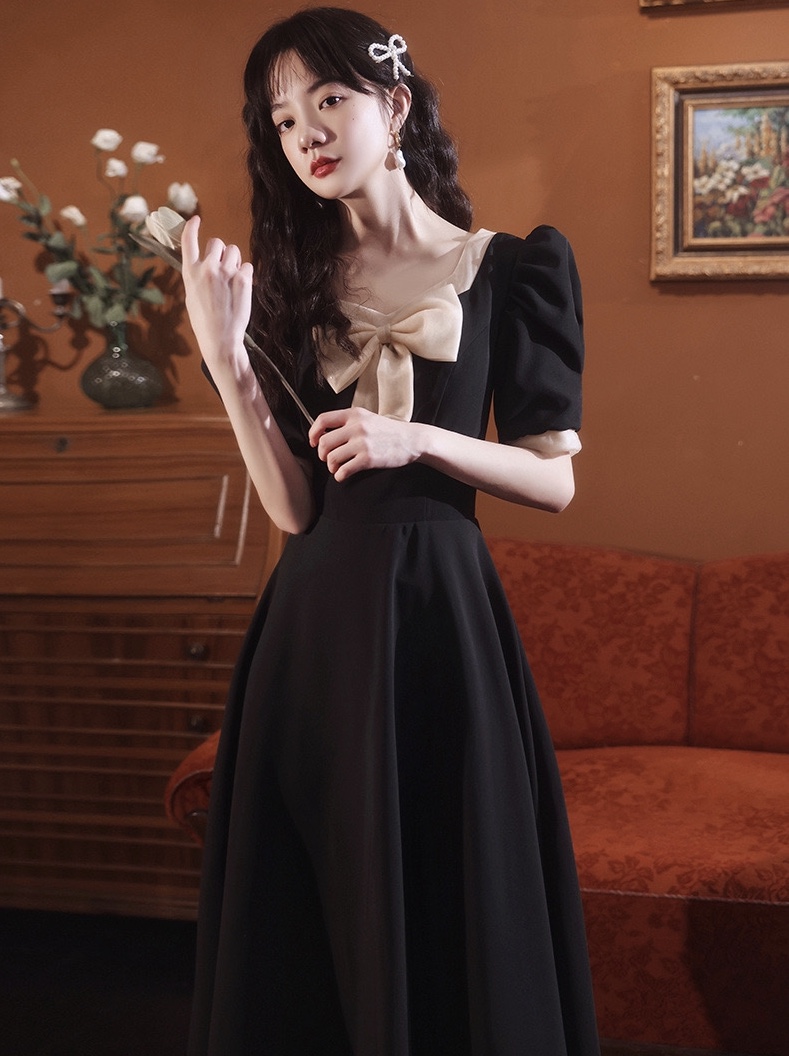 High Quality, Temperament, Black Midi Dress,custom Made