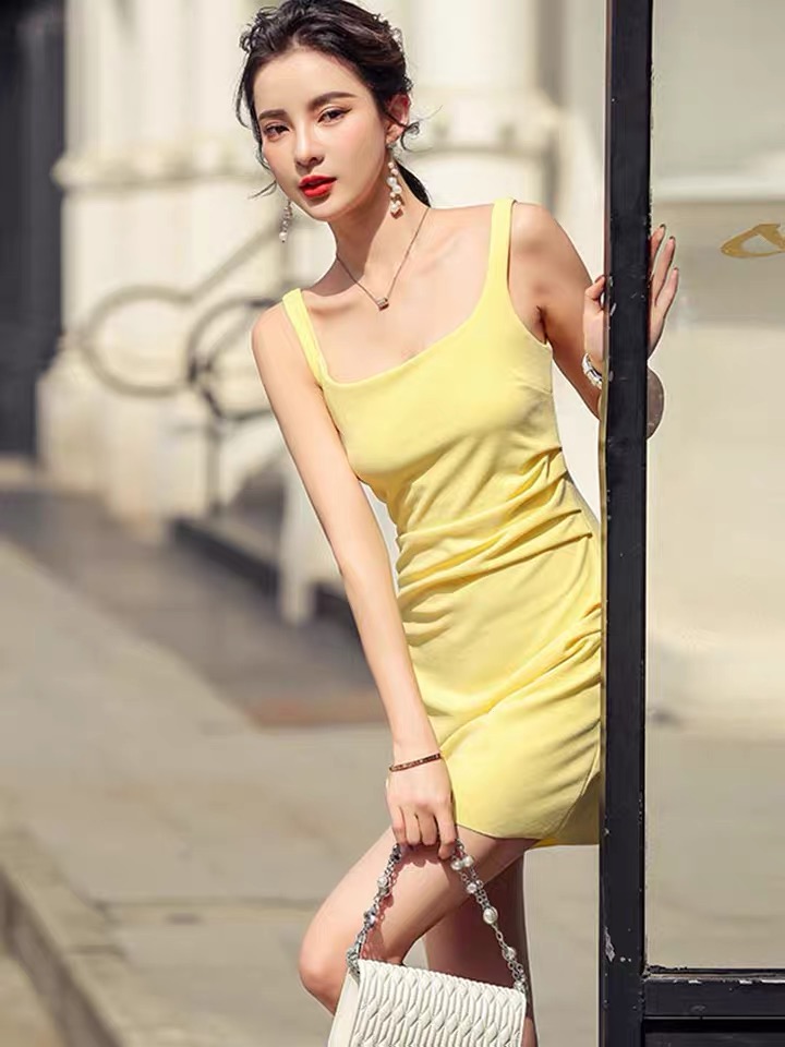 Sexy Little Dress, Backless Dress, Pleated Yellow Dress,custom Made