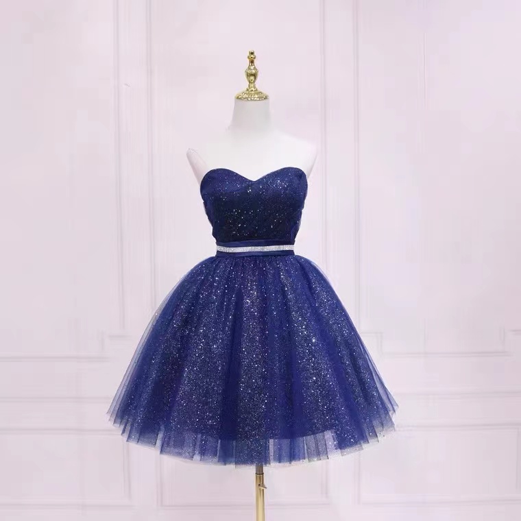 Shiny,strapless Short Homecoming Dress,royal Blue Party Dress ,custom Made
