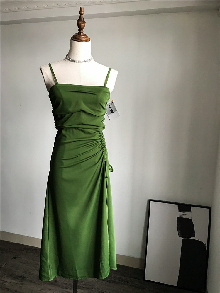 Vintage,pleated halter dress, new, slim green dress,strapless dress