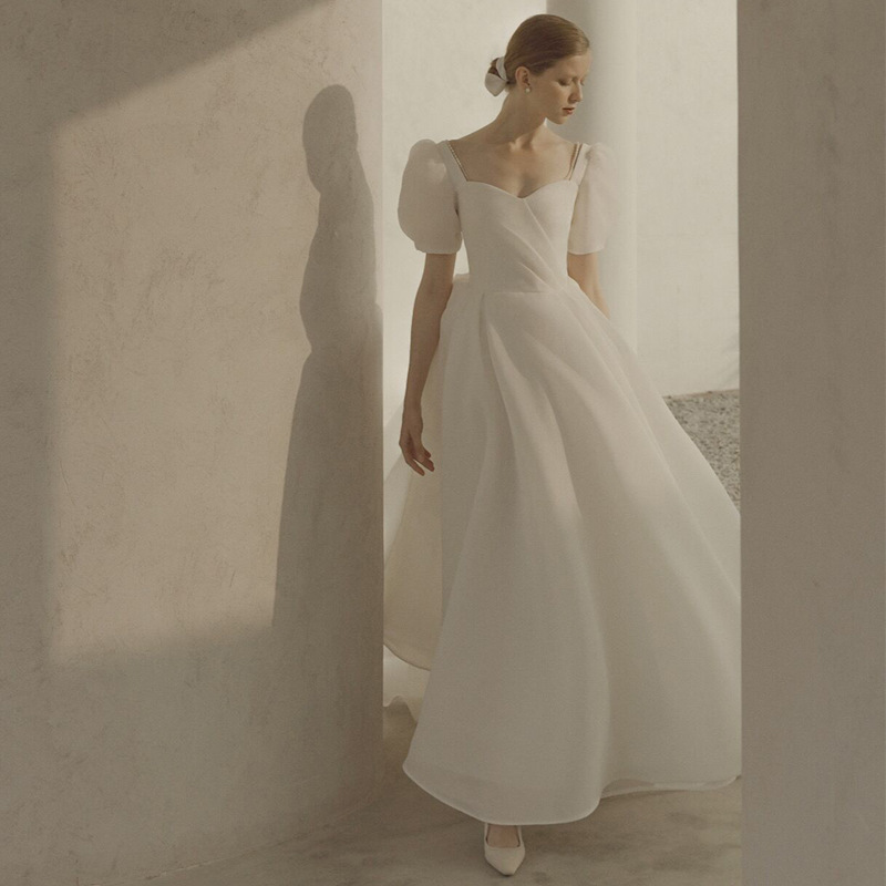 Bubble Sleeve Light Wedding Dress, Simple, Atmospheric Wedding Dress,custom Made