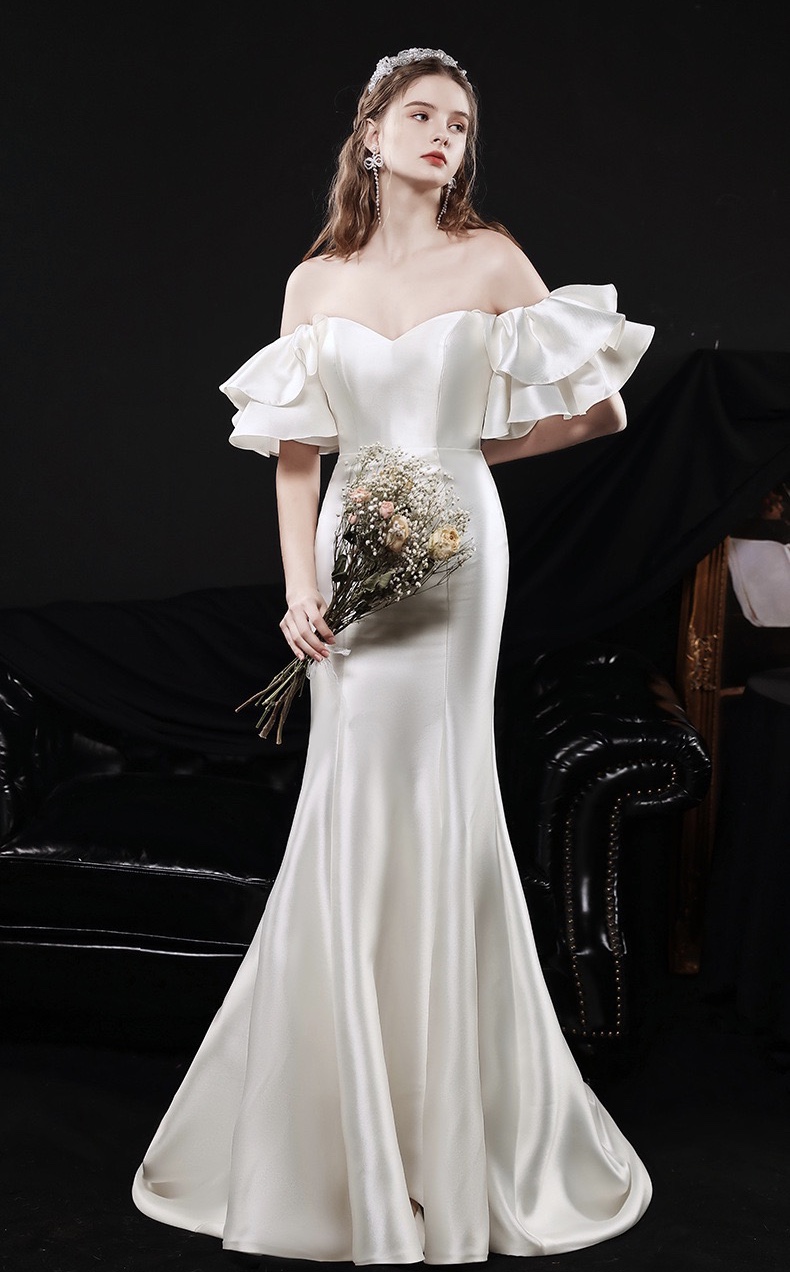 White satin French dress, light wedding dress mermaid dresss,Custom made