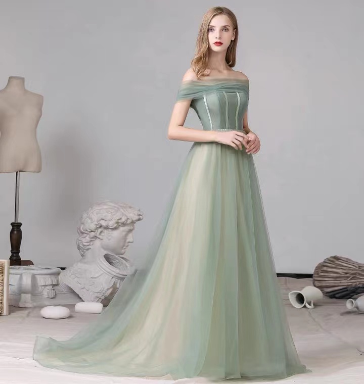 Fresh, Super Fairy, Chic, Off Shoulder Grass Green Dress , Bridesmaid Evening Dress,custom Made