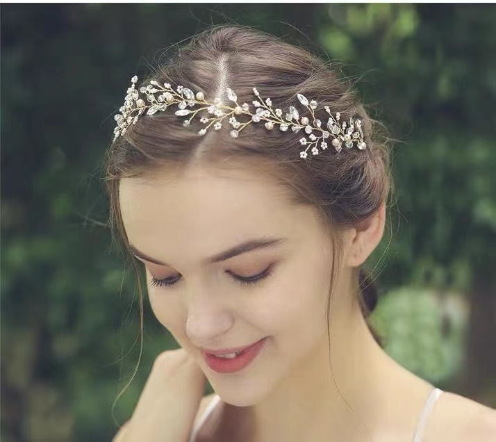 Hand twisted, diamond gold, bridal hair accessories, wedding band, headdress headband